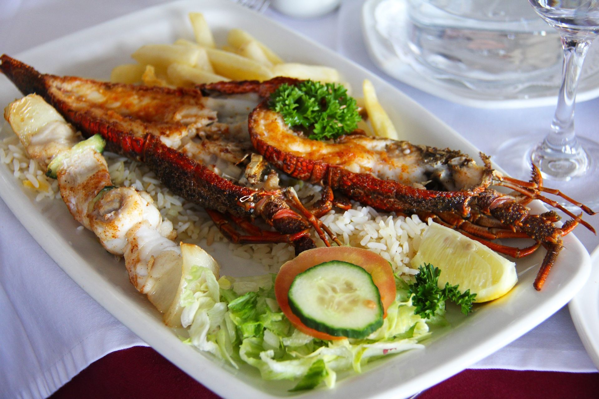 Seafood lunch served on board